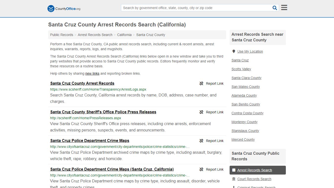 Santa Cruz County Arrest Records Search (California) - County Office