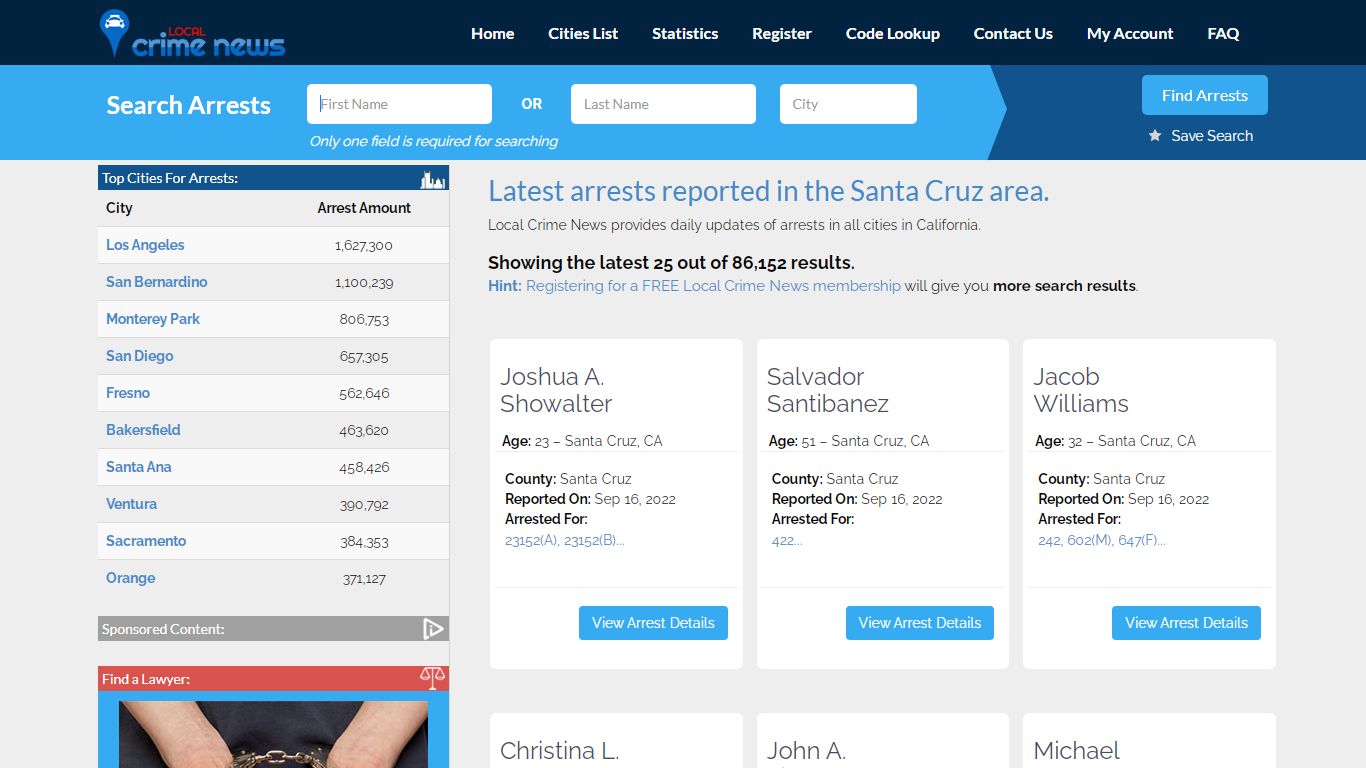 Santa Cruz California Arrest Records | Local Crime News